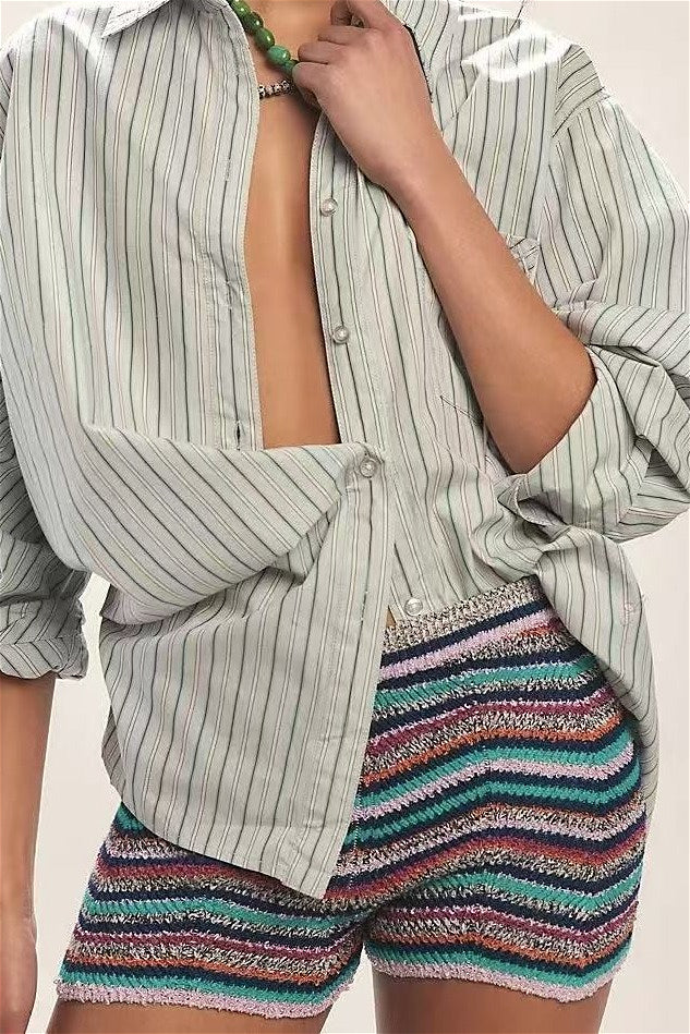 Rainbow Color Block Knit Slim Shorts image 14