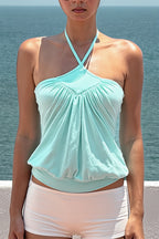 Mint Cross Ruched Casual Halter Top image 1