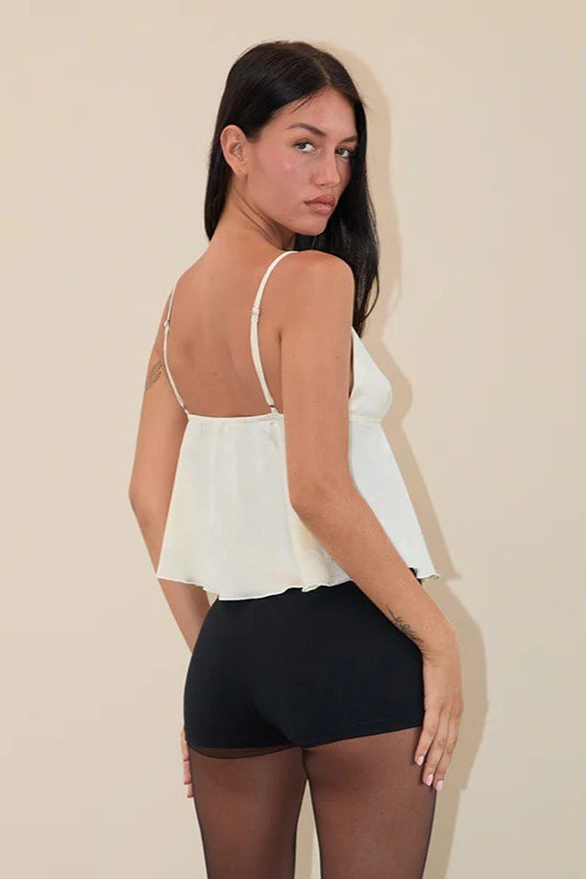 Minimal Deep V Solid Floral Jacquard Cami Top image 3
