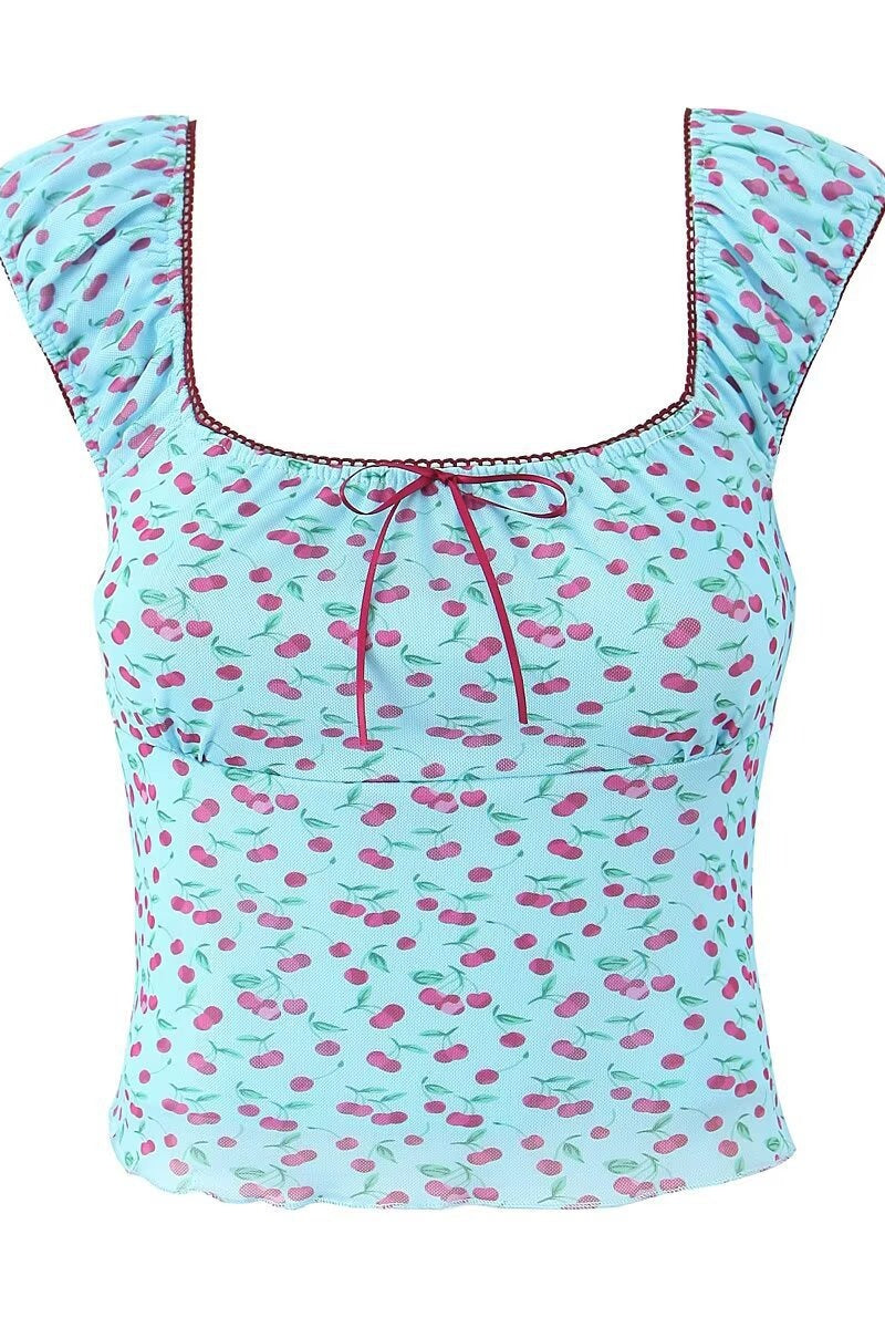 Sweet Bow Cherry Puff Sleeve Blouse image 5