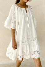 White Cotton Lace Boho Dress image 1