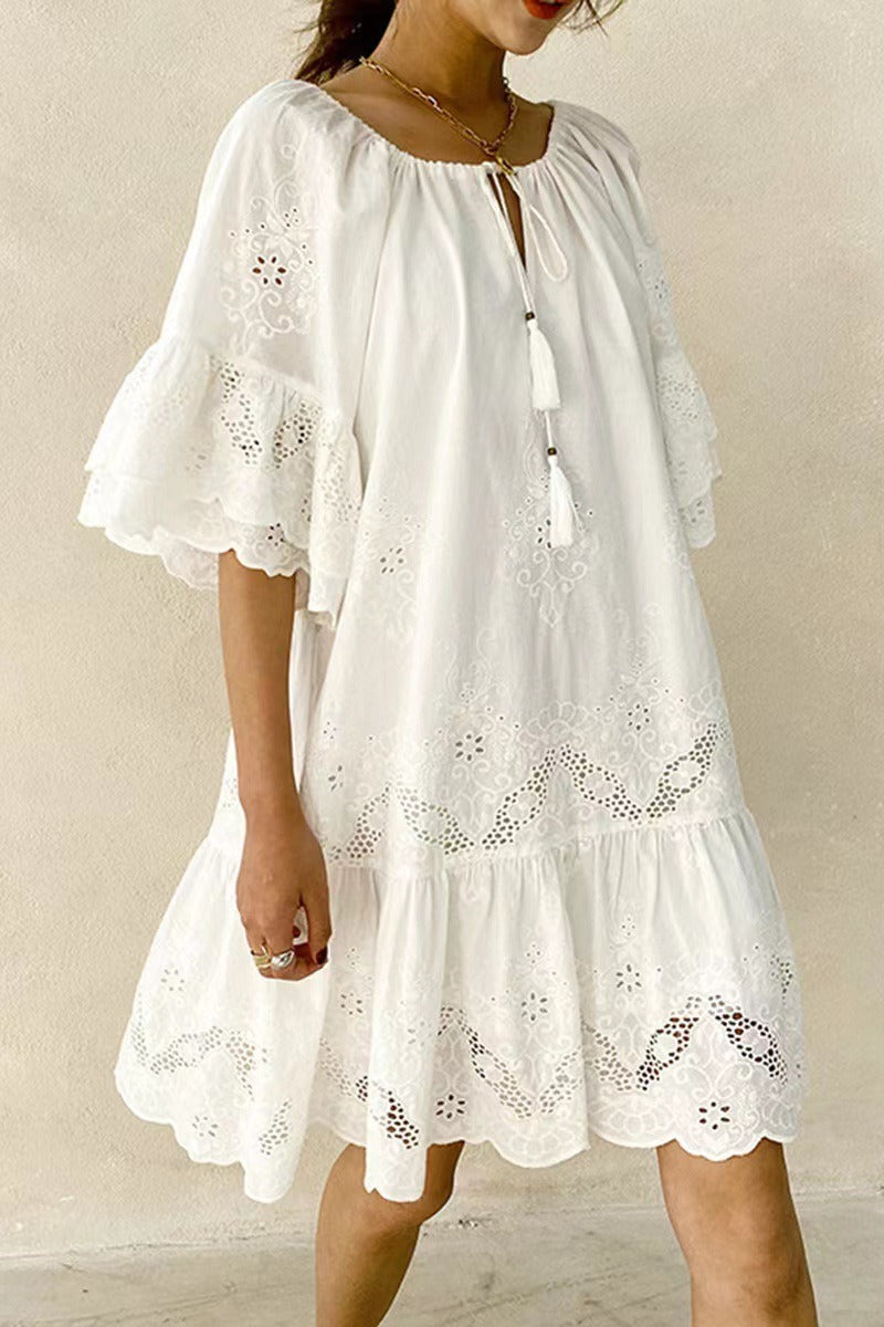 White Cotton Lace Boho Dress image 1