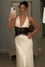 Lace Patchwork Backless Halter Boho Dress image 25