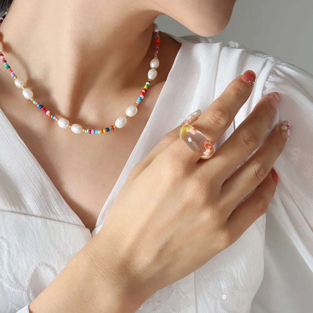 Ottilie Bead Necklace detail view styled for Avrienne