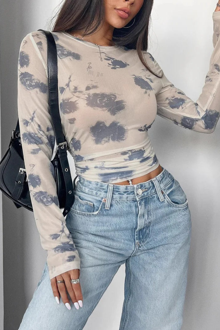 Mesh Floral Ruched Side Blouse image 2