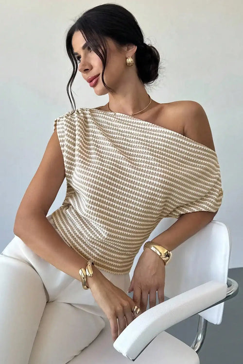 Chic Cold Shoulder Stripe Short Sleeve Knit Blouse image 1