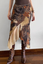 Floral Contrast Asymmetrical Mermaid Midi Skirt image 1