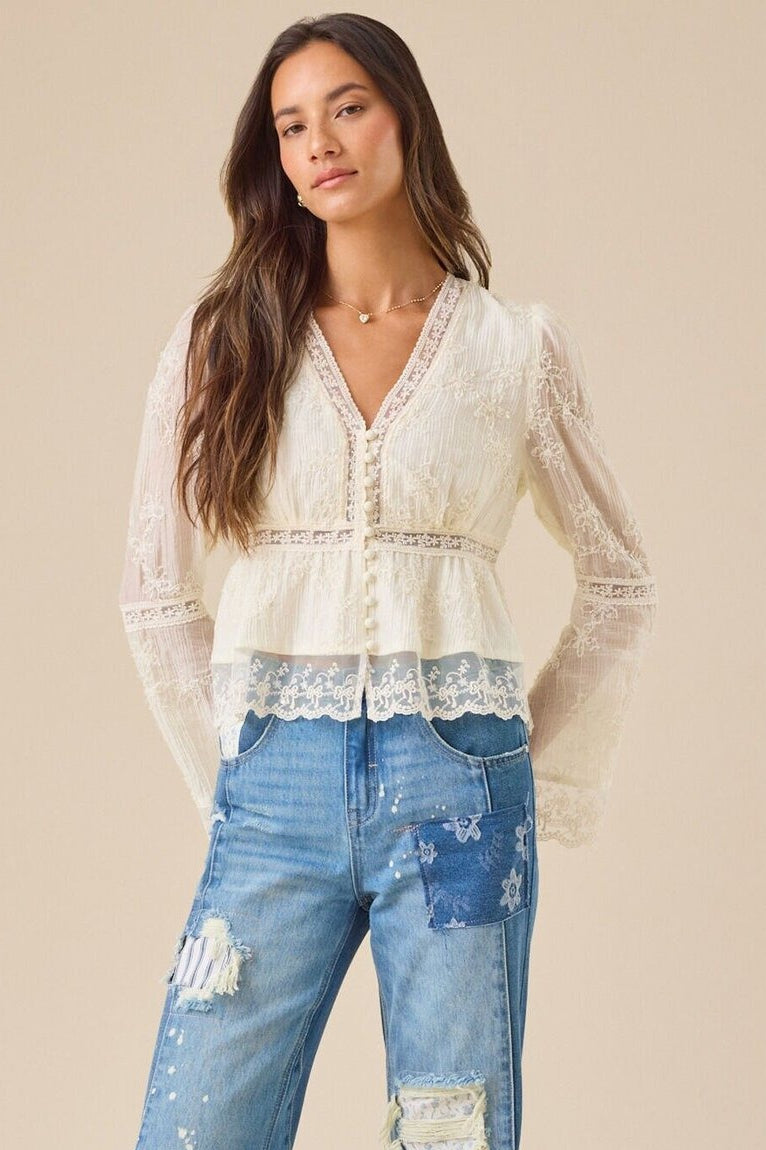 Lace Casual Hollow Out Long Sleeve Blouse image 4
