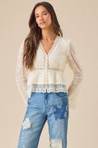 Lace Casual Hollow Out Long Sleeve Blouse image 4