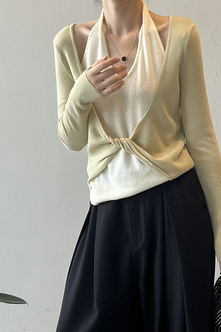Patchwork Layered Halter Long Sleeve Tee image 13