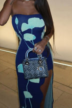Strapless Floral High Slit Bodycon Maxi Dress image 3
