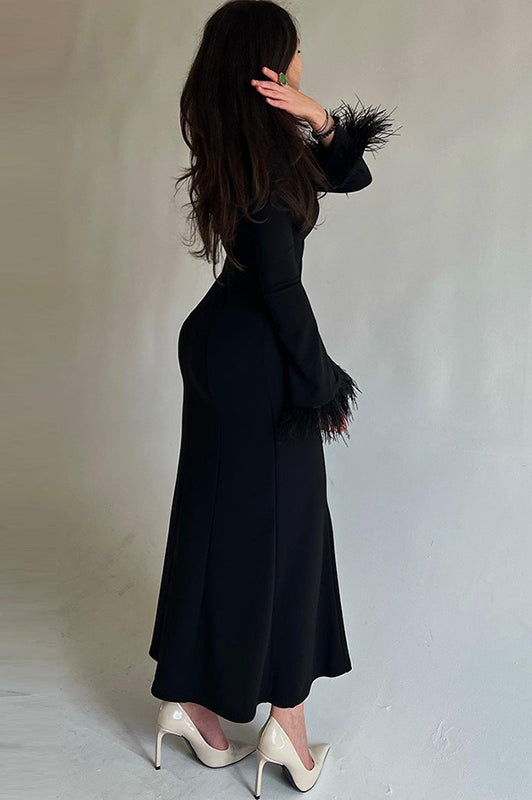Feather Trim Bodycon Maxi Sweater Dress image 3
