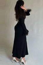 Feather Trim Bodycon Maxi Sweater Dress image 3