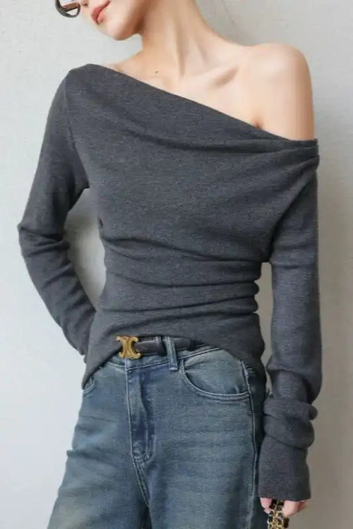 Chic Off Shoulder Fitted Knit Top image 2