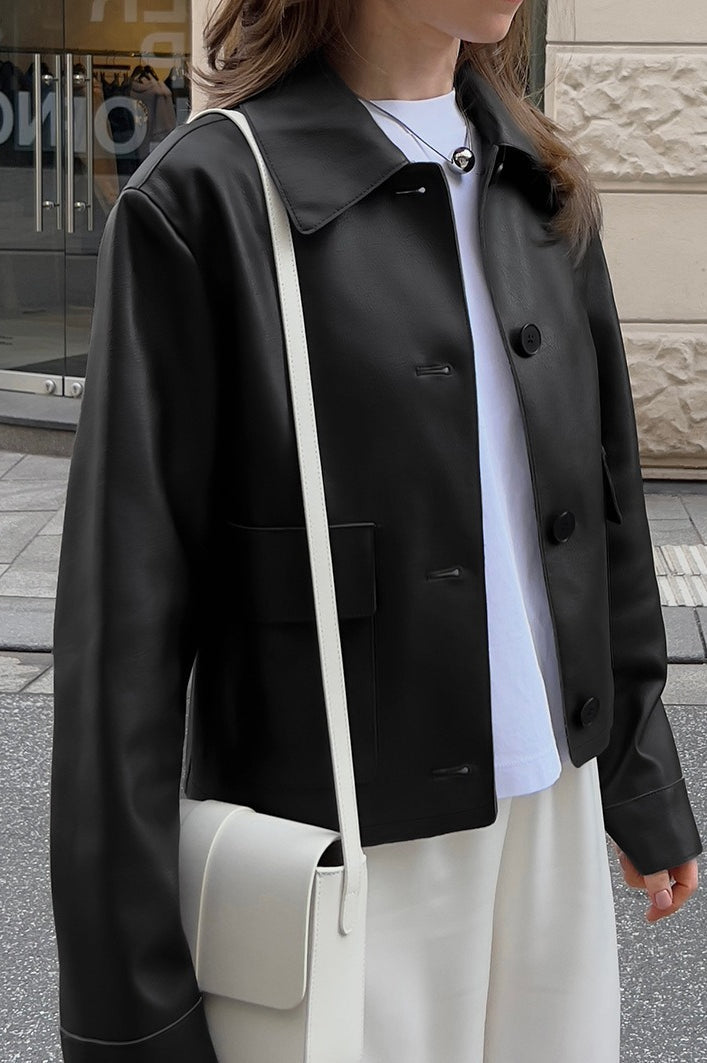 Cropped Moto Style Leather Jacket image 3