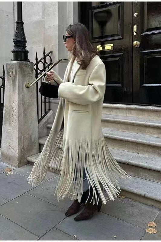 Solid Color Fringe Long Blazer Coat image 2