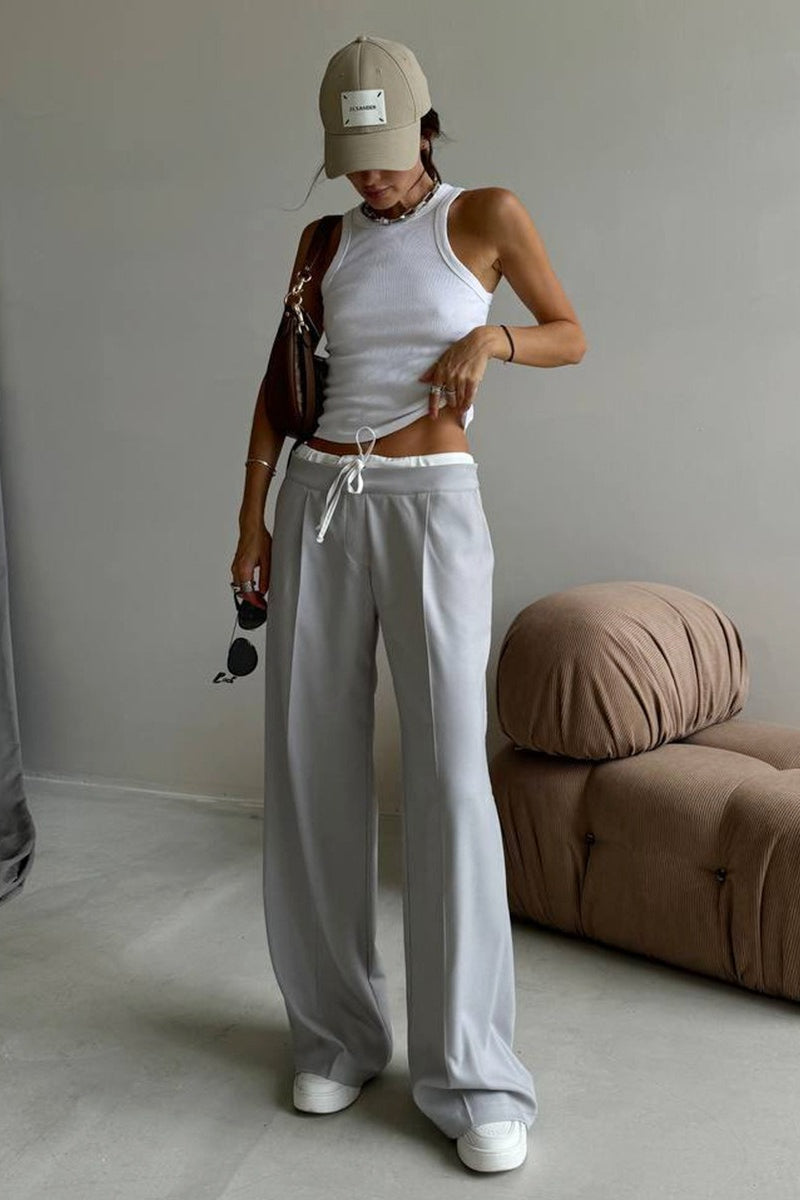 Tie Waist Two Piece Look Trousers Pants image 1