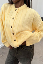 Yellow Ribbed Round Neck Knit Cardigan image 9