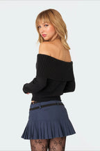 Off-Shoulder Fitted Knit Sweater image 3