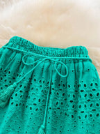 Soleil Eyelet Skirt detail view styled for Avrienne