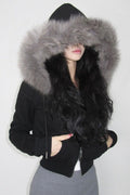 Fur Trim Hooded Zip Waist Jacket image 1