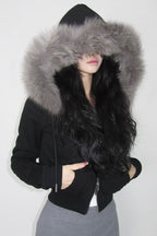 Fur Trim Hooded Zip Waist Jacket image 1