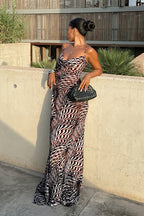 Sheer Mesh Cowl Neck Slip Strap Maxi Dress image 3