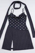 Halter Polka Dot Asymmetric Slit Mini Dress image 4