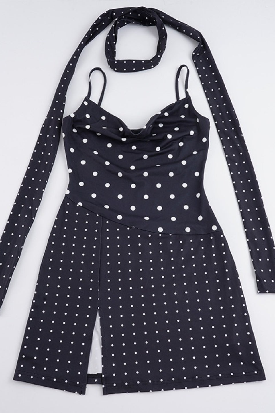 Halter Polka Dot Asymmetric Slit Mini Dress image 4