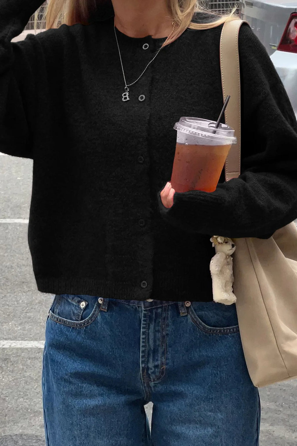 Cropped Knit Button Cardigan image 9