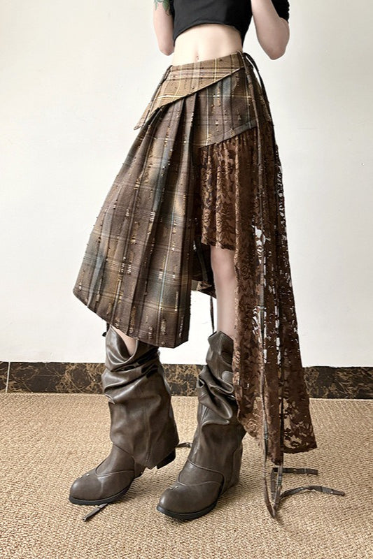 Wasteland Plaid Asymmetrical Lace Skirt image 2