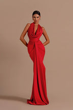 Sexy Backless Halter Satin Prom Dress image 1