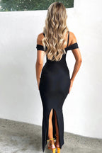 Low V Neck Spaghetti Strap Backless Slit Maxi Dress image 3