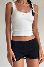 Y2K Solid Casual Low Waist Plaid Ruffle Shorts image 21