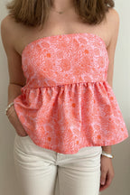 Floral Ruffle Strapless Cropped Blouse image 4