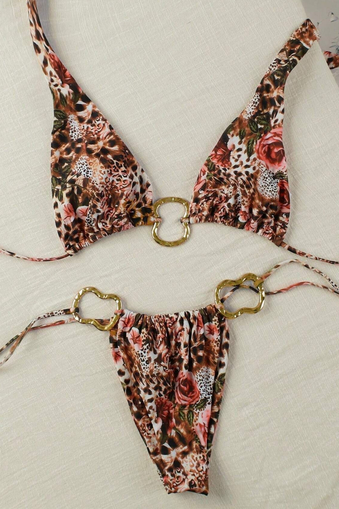 Sexy Leopard Floral Metal Bikini Set image 4