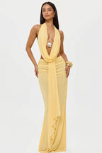 Sexy Cowl Neck Ruched Halter Backless Crop Top Skirt Sets image 2