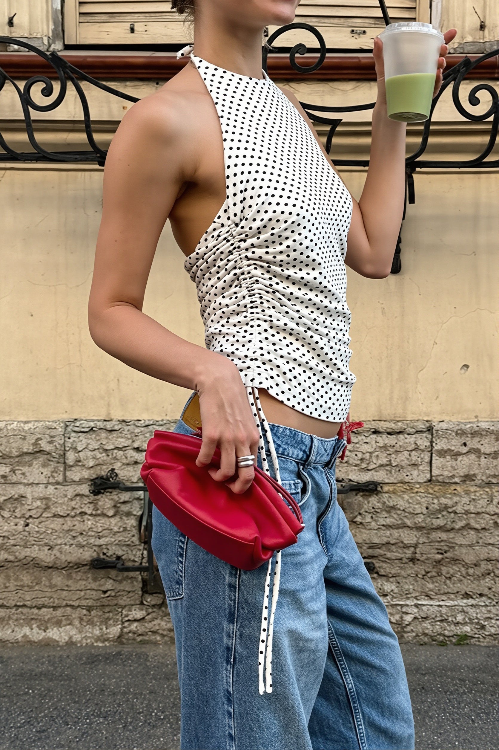 Chic Polka Dot Halter Backless Bodycon Elegant Layering Halter Top image 3