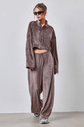 Vintage Drawstring Crop Top and Wide Leg Pants Two Piece Set image 1