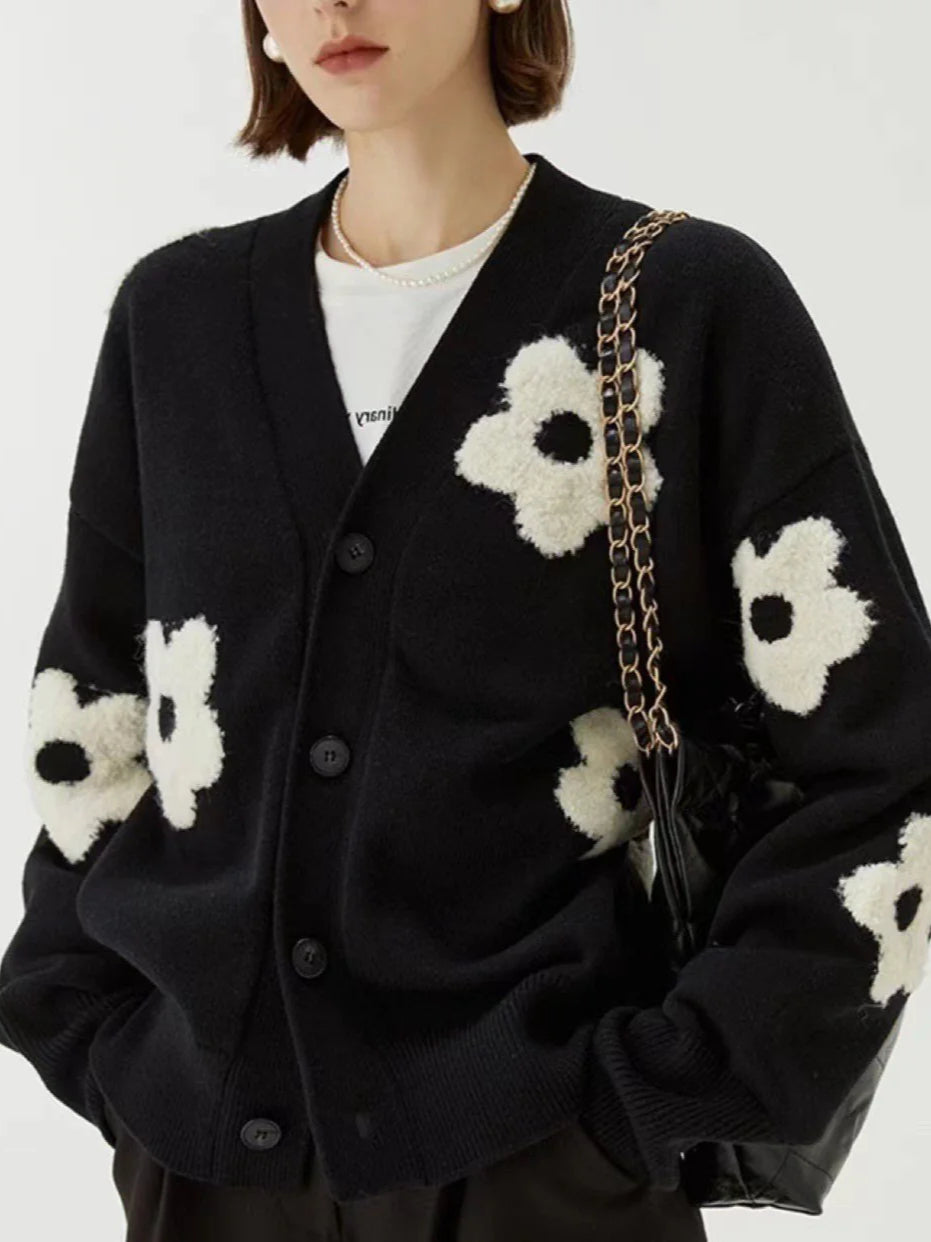Jacquard Knit V-Neck Cardigan image 1