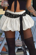 Lace Trim Polka Dot Low Waist Skirt image 3