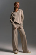 Polo Collar Knit Pullover Wide-Leg Pants Two Piece Set image 4