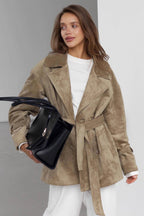 Vintage Suede Lapel Tie Waist Jacket Coat image 1