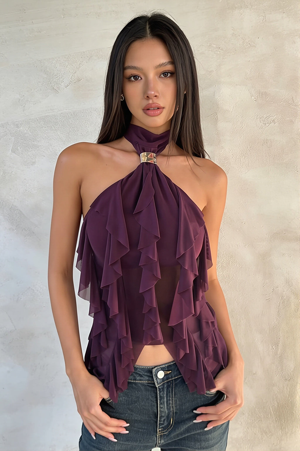 Solid Backless Halter Neck Sexy Sleeveless Halter Top image 1