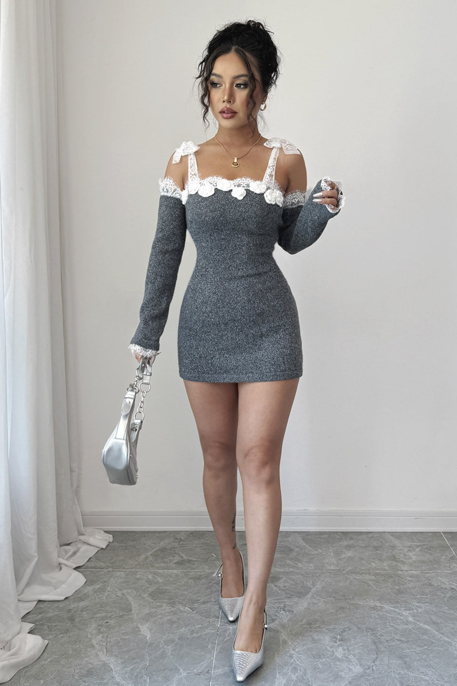 Lace Trim Off Shoulder Sweater Dress image 3
