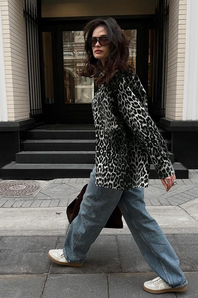 Leopard Print Long Sleeve Open Front Coat image 2