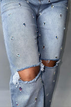 High Waist Rhinestone Ripped Jean image 3