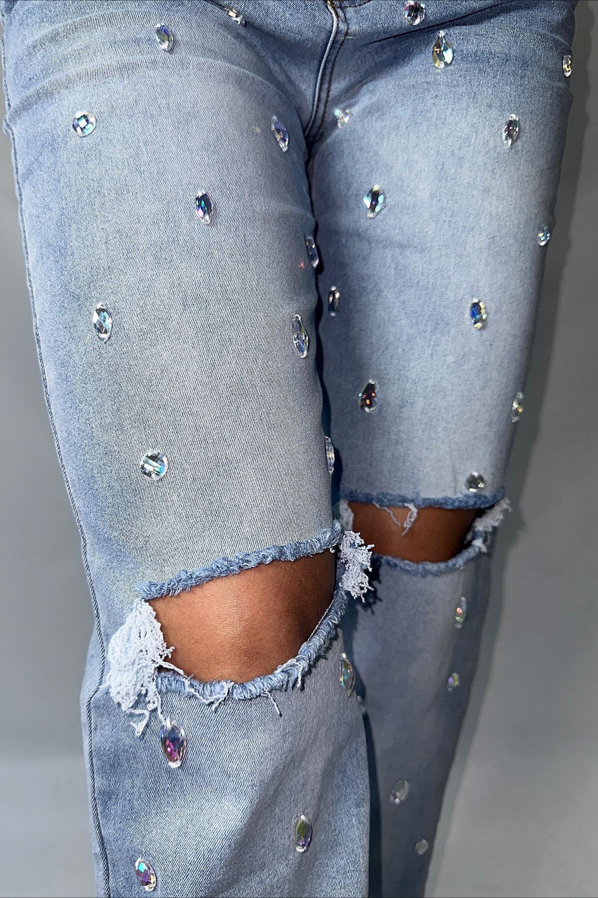 High Waist Rhinestone Ripped Jean image 3