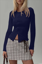 Buttoned Fitted Crew Neck Knit Sweater image 10