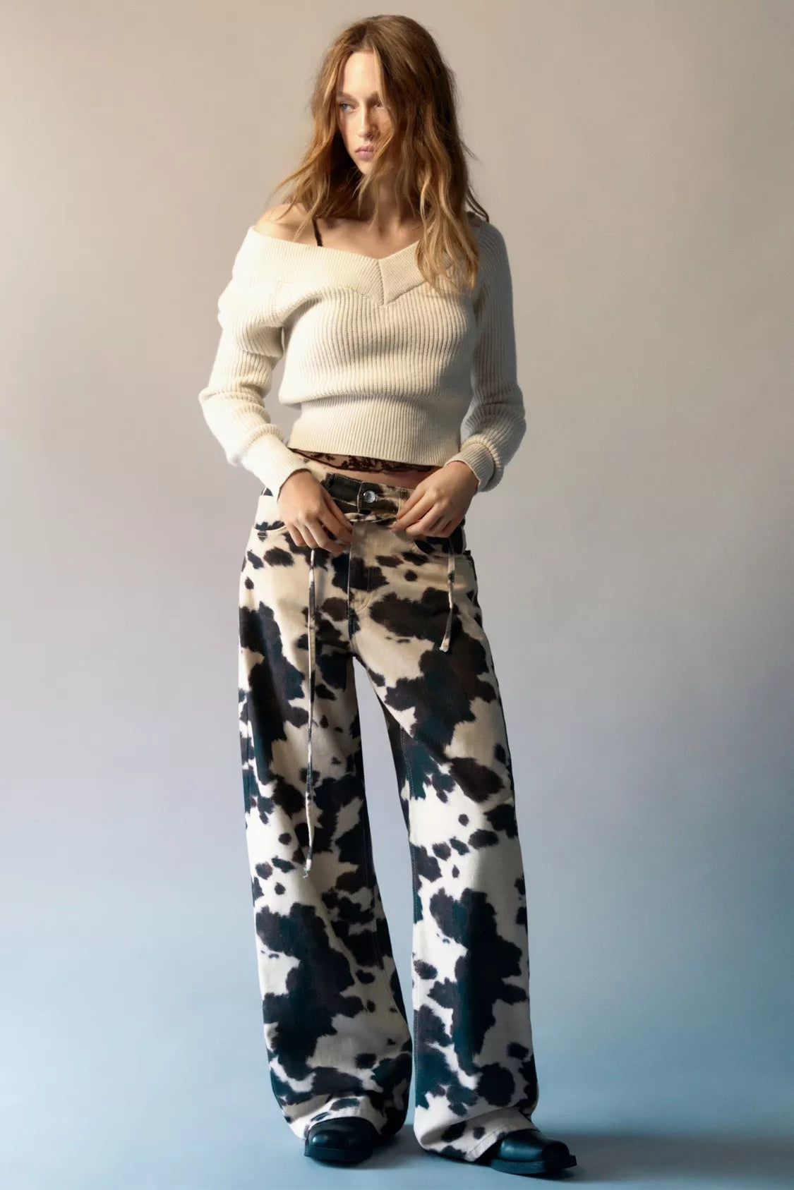 Vintage Cow Print Casual Jeans image 1